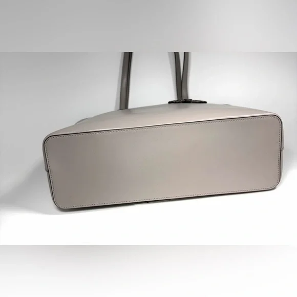 Kate Spade New York Large Leather Tote Bag Gray Pebbled Shoulder Purse 2/Flower - Picture 7 of 12